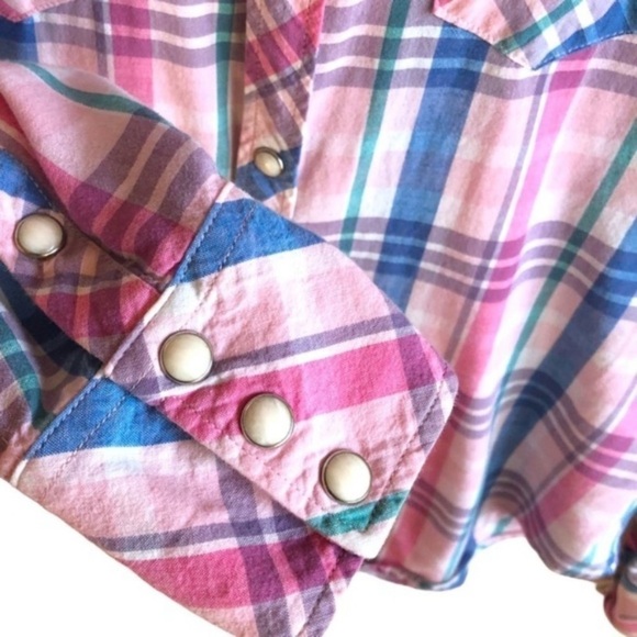 True Religion Georgia Snap Closure Pink Plaid Shirt - Picture 4 of 6